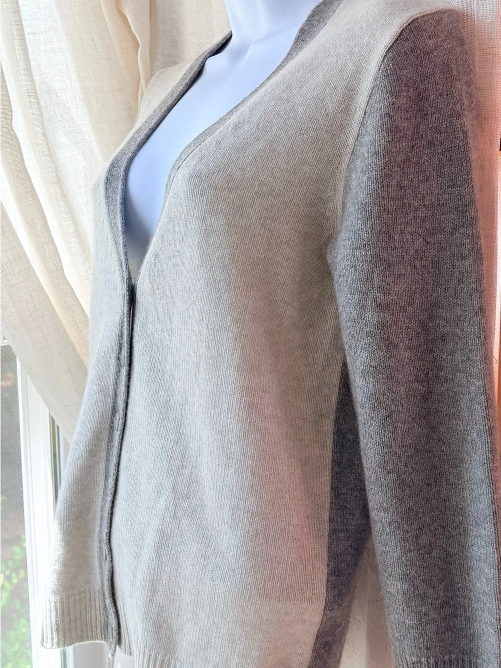 ☁️ J.Crew Heather Oatmeal & Dove Gray 100% Cashmere Cardigan | M